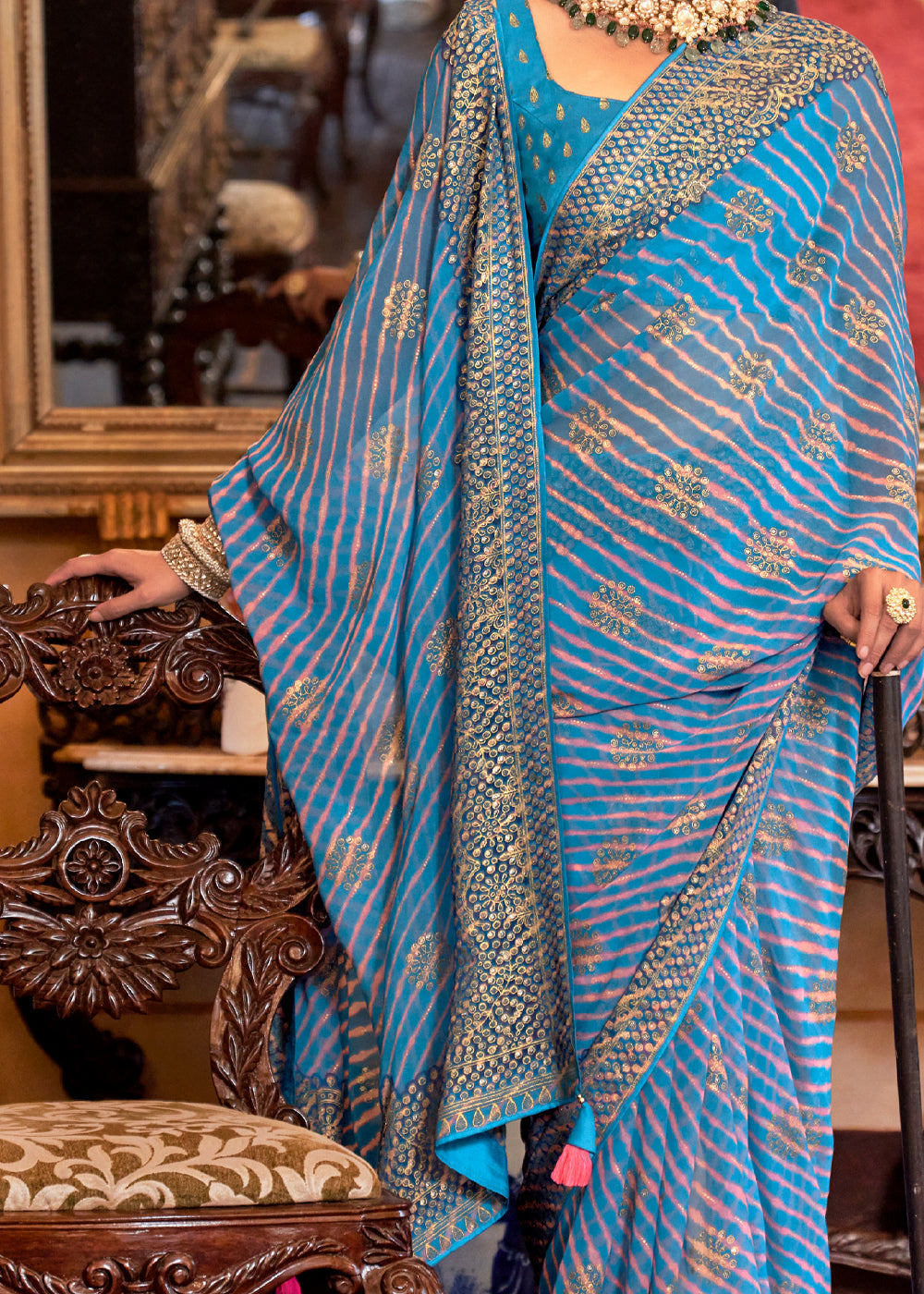 Jelly Bean Blue Lehariya Georgette Silk Saree