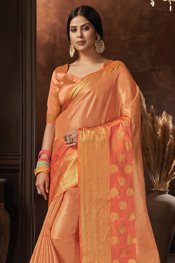 Apricot Orange Organza Saree