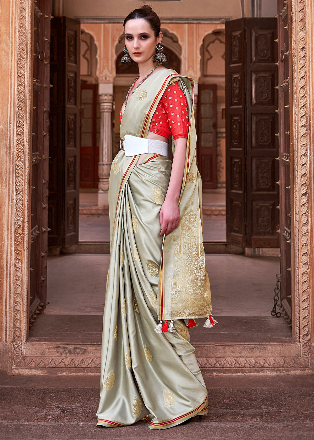 Delta Grey Woven Satin Silk Saree