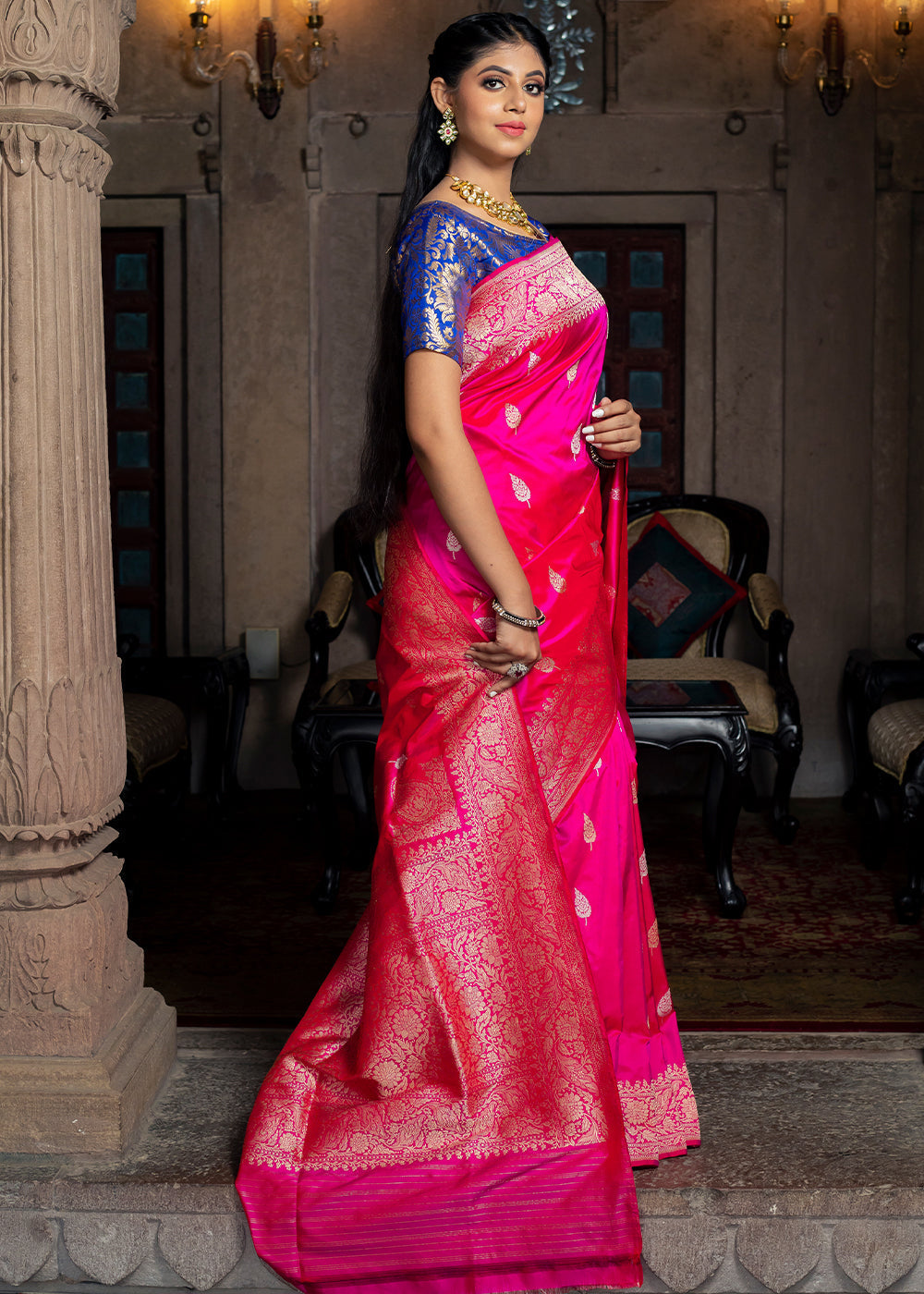 Persian Rose Pink Hand Woven Katan Pure Silk Saree