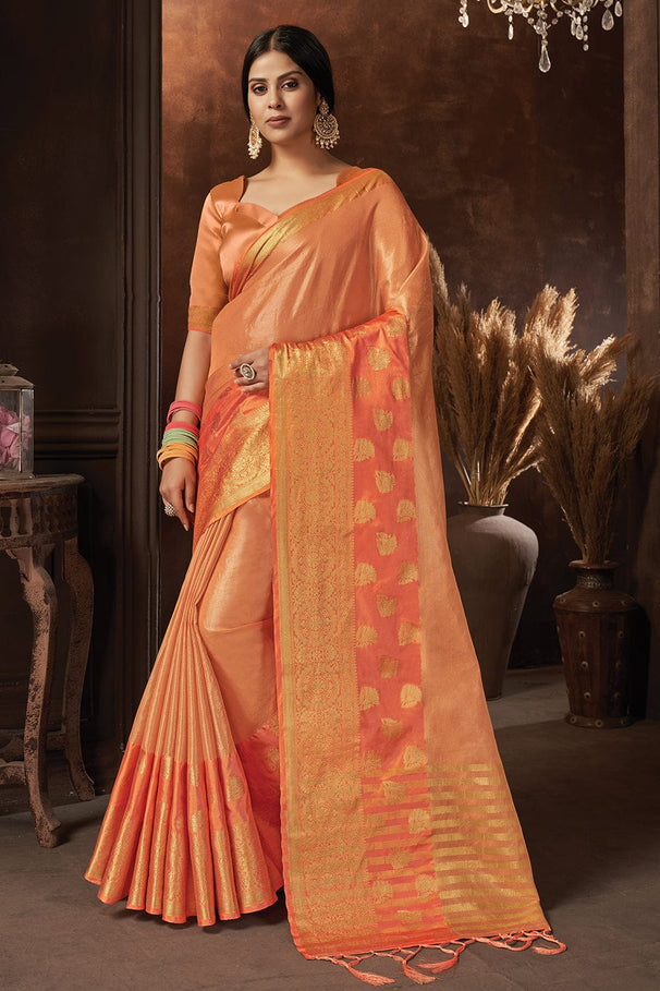 Apricot Orange Organza Saree