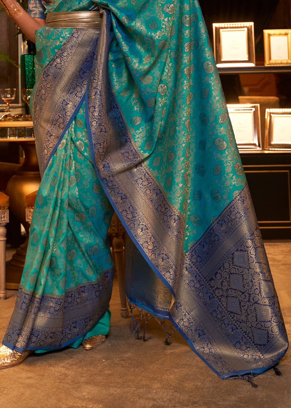 Atoll Green Woven Banarasi Soft Silk Saree