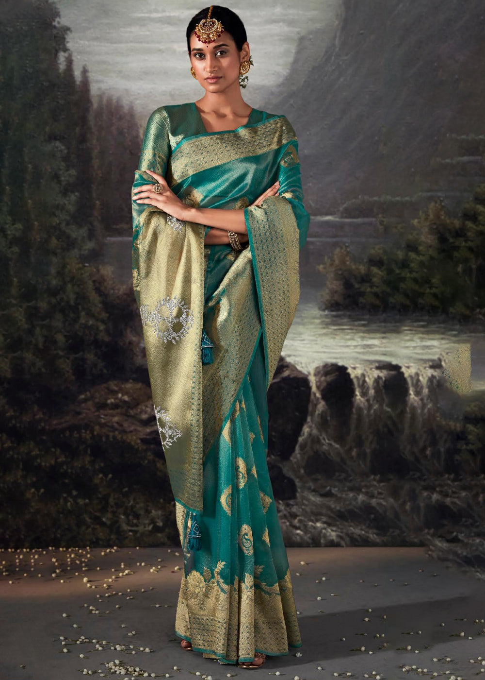 Eden Blue Woven Banarasi Organza Silk Saree