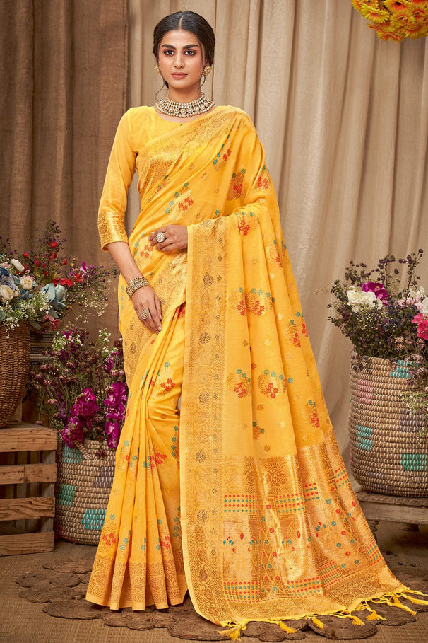 Sunglow Yellow Cotton Saree