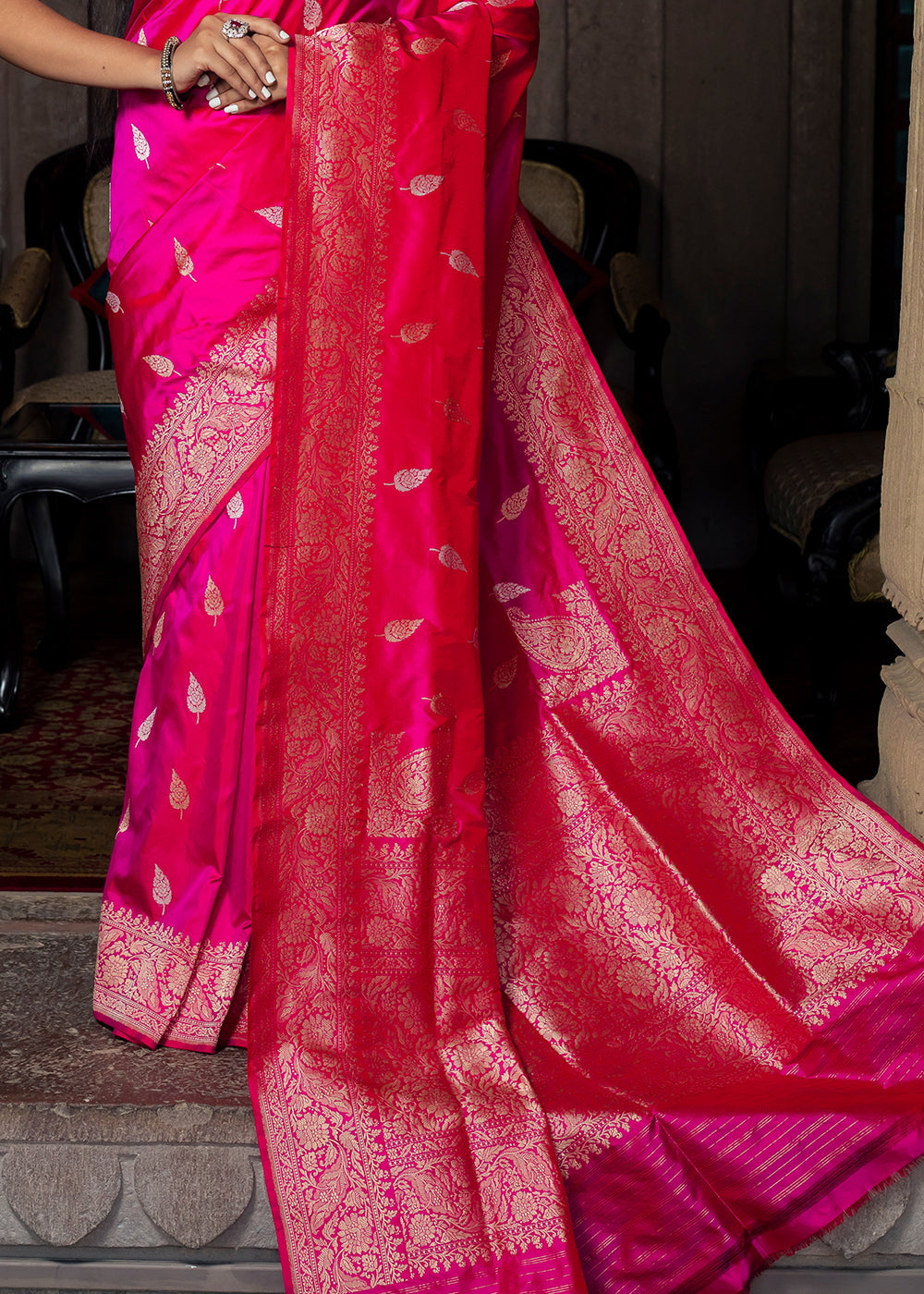 Persian Rose Pink Hand Woven Katan Pure Silk Saree