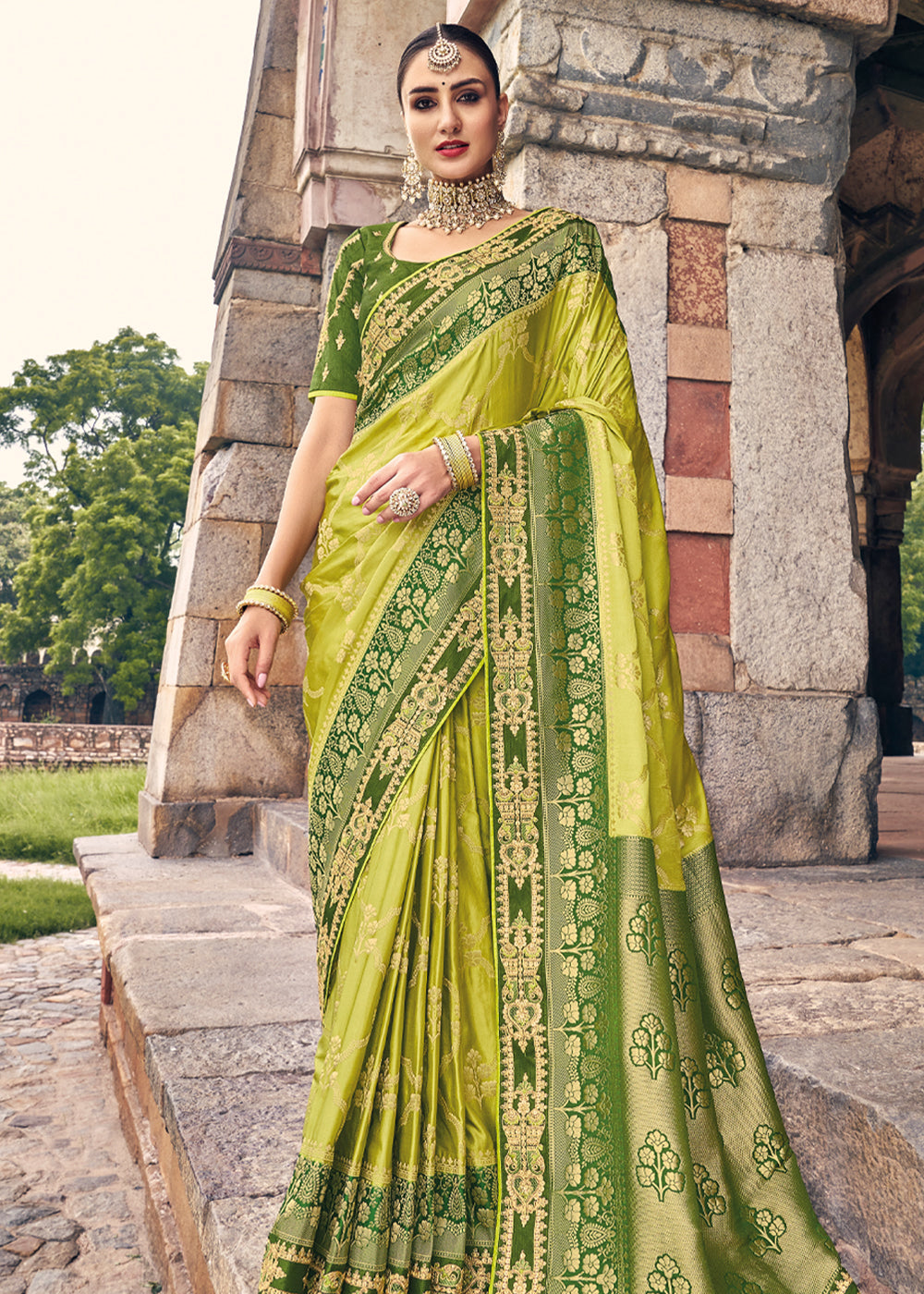 Chenin Green Zari Woven Designer Banarasi Saree