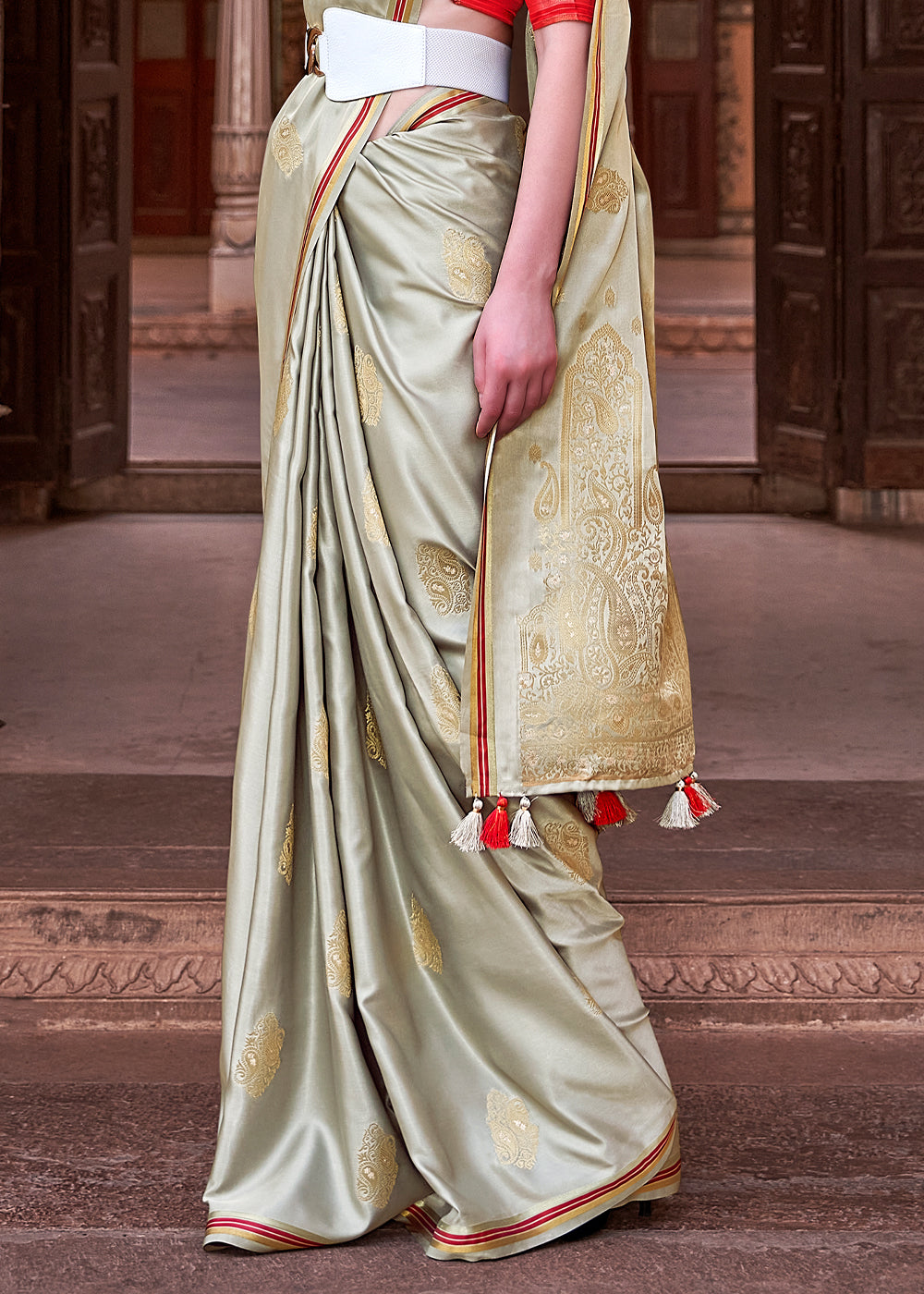 Delta Grey Woven Satin Silk Saree