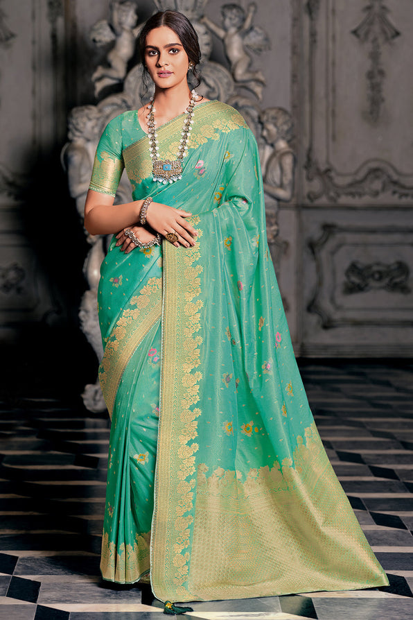 Polished Green Zari Woven Banarasi Saree