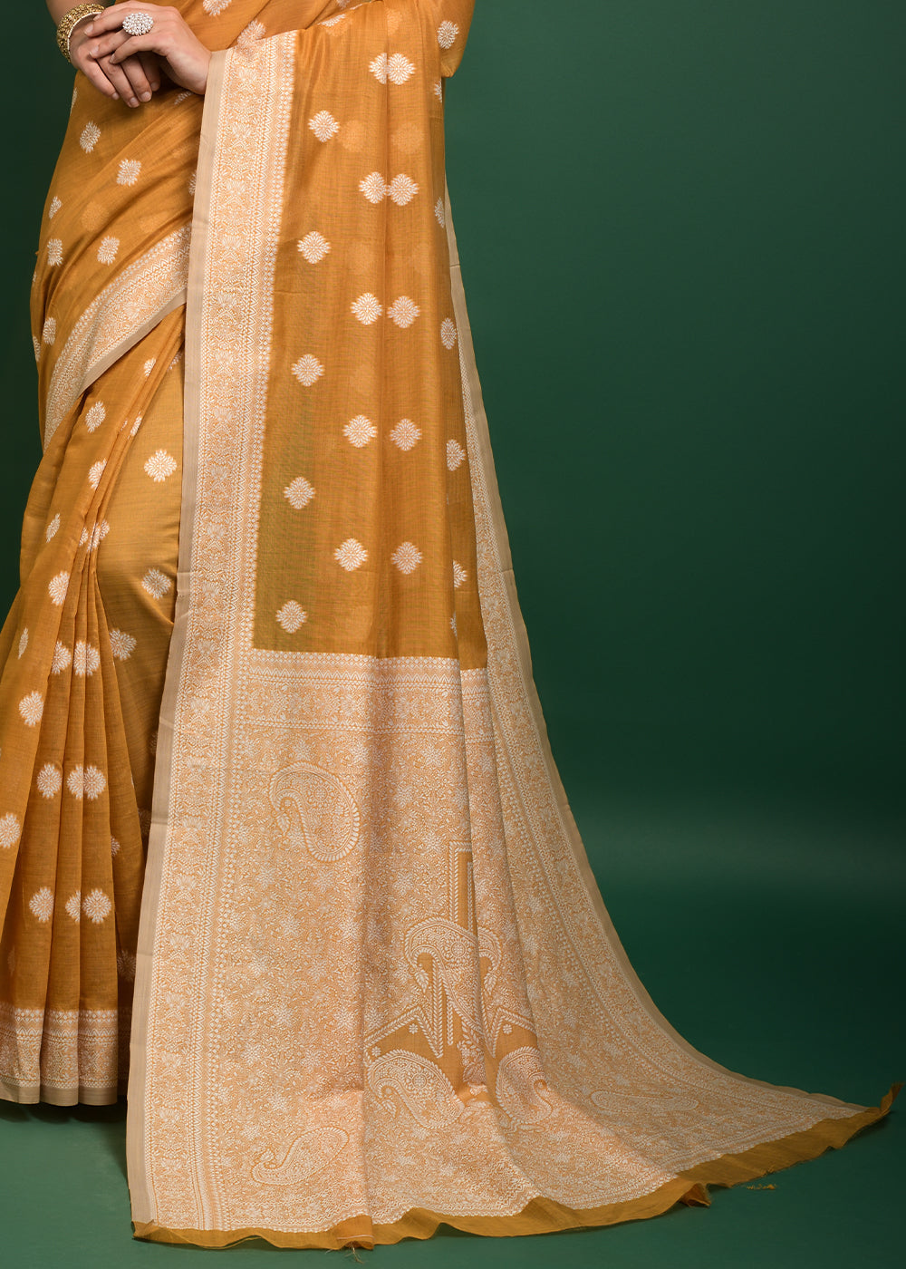 Goldenrod Yellow Chikankari Chanderi Cotton Woven Saree