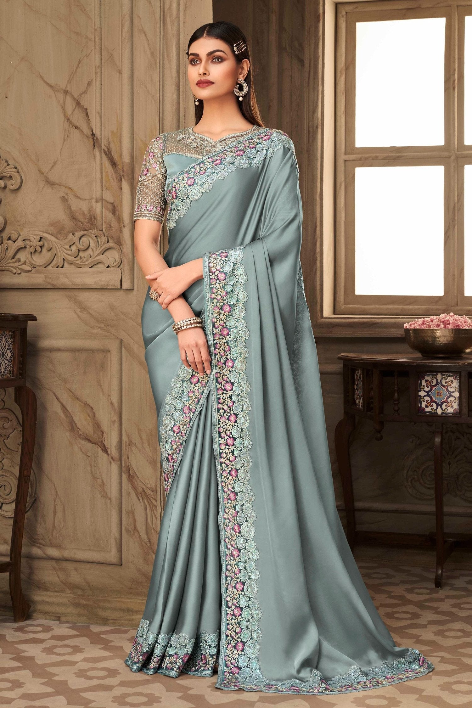 Edward Blue Designer Silk Saree