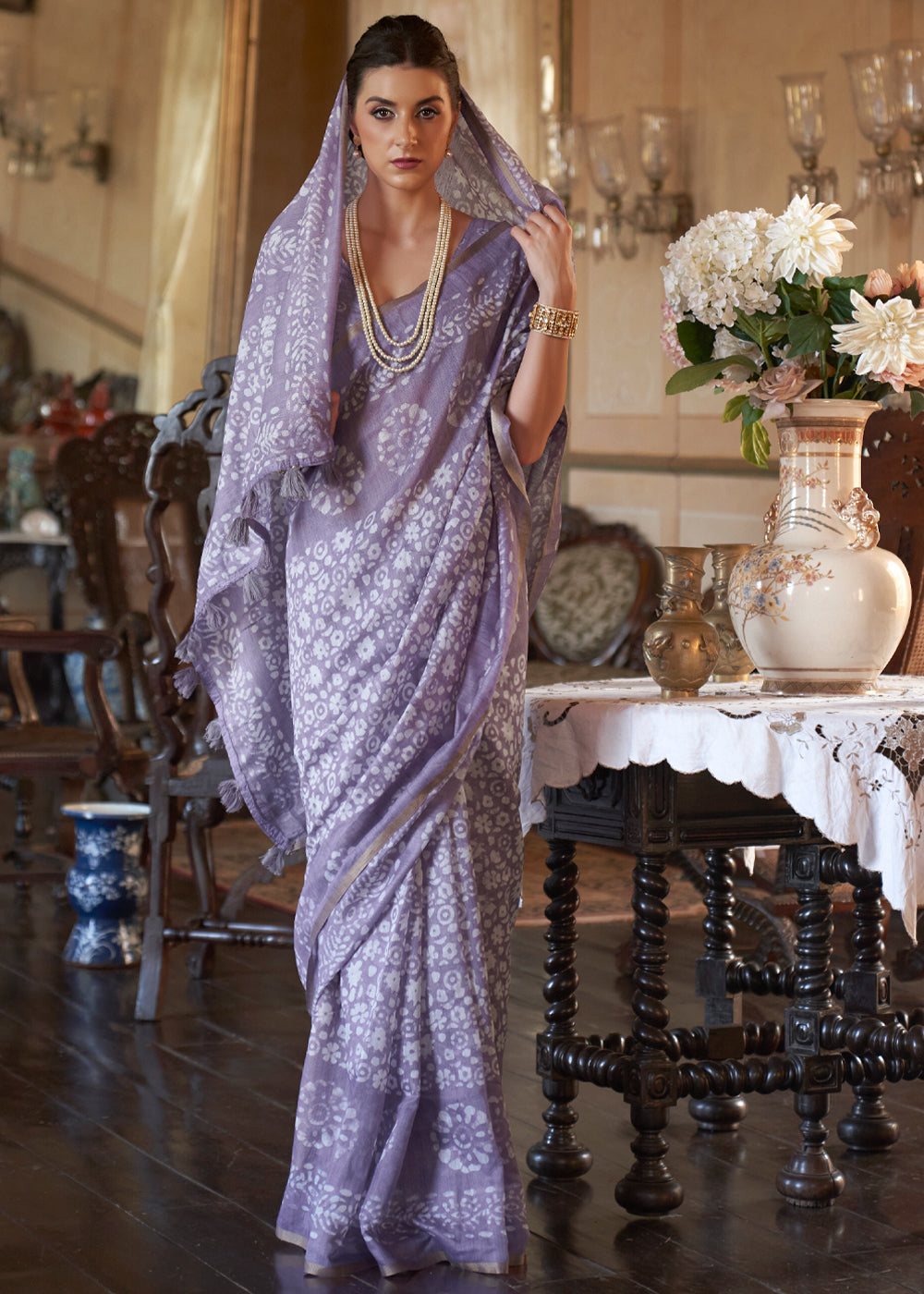 London Hue Purple Light Weight Linen Saree