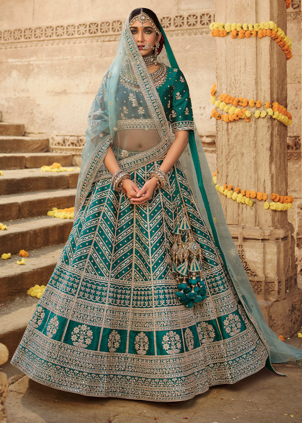 Corduroy Blue Silk Lehenga Choli With Heavy Zari Embroidery