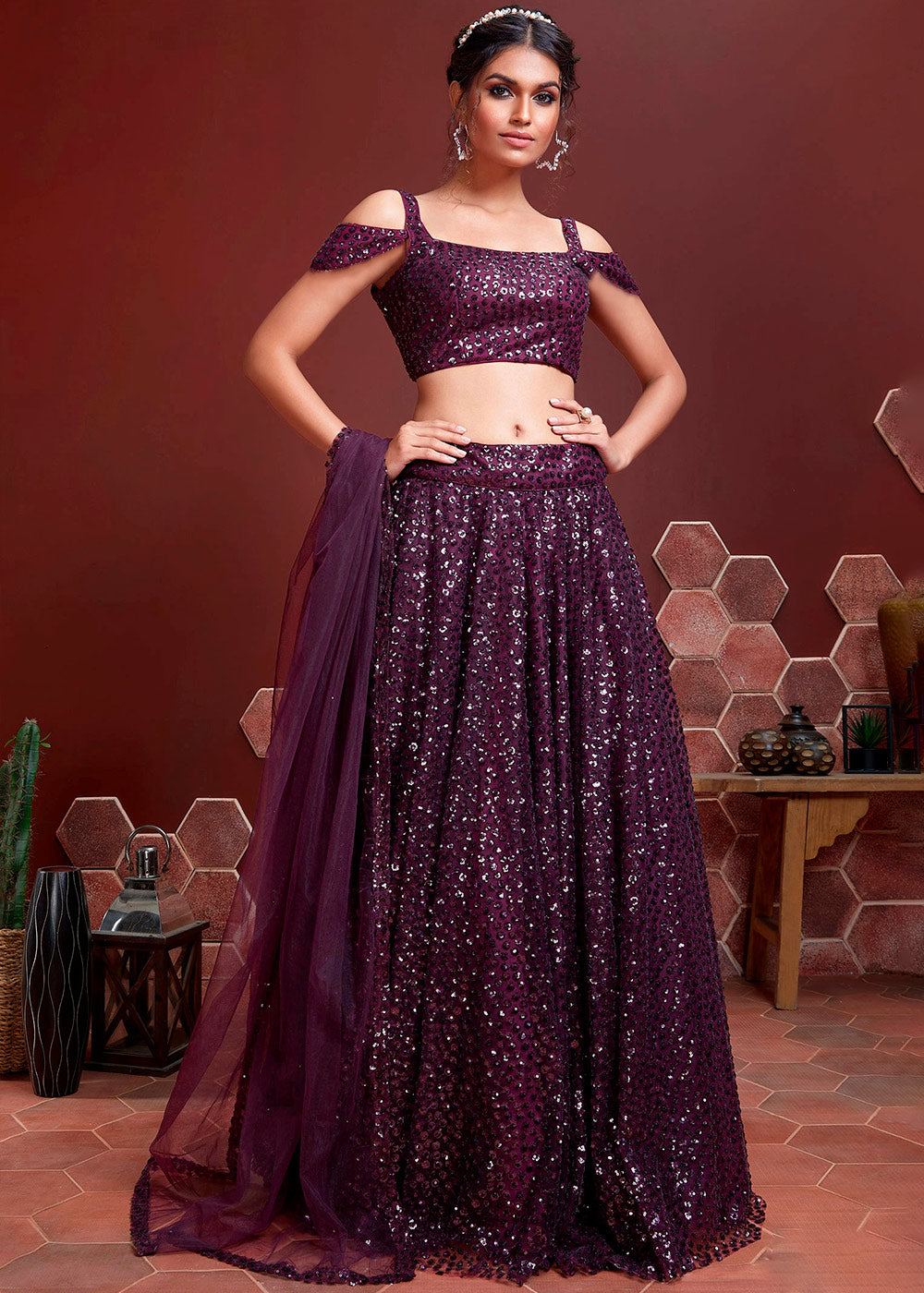 Livid Purple Soft Net Lehenga Choli