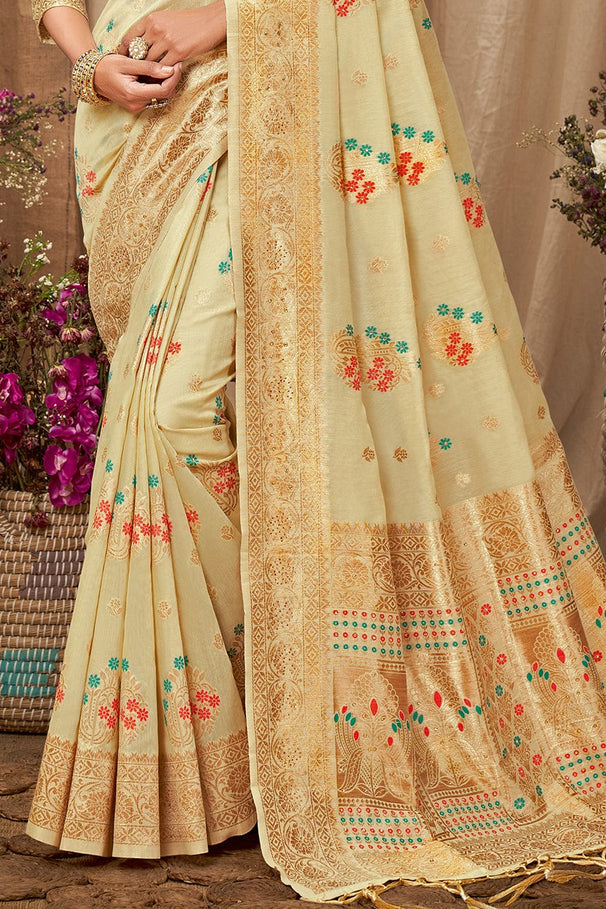 Laser White Cotton Saree