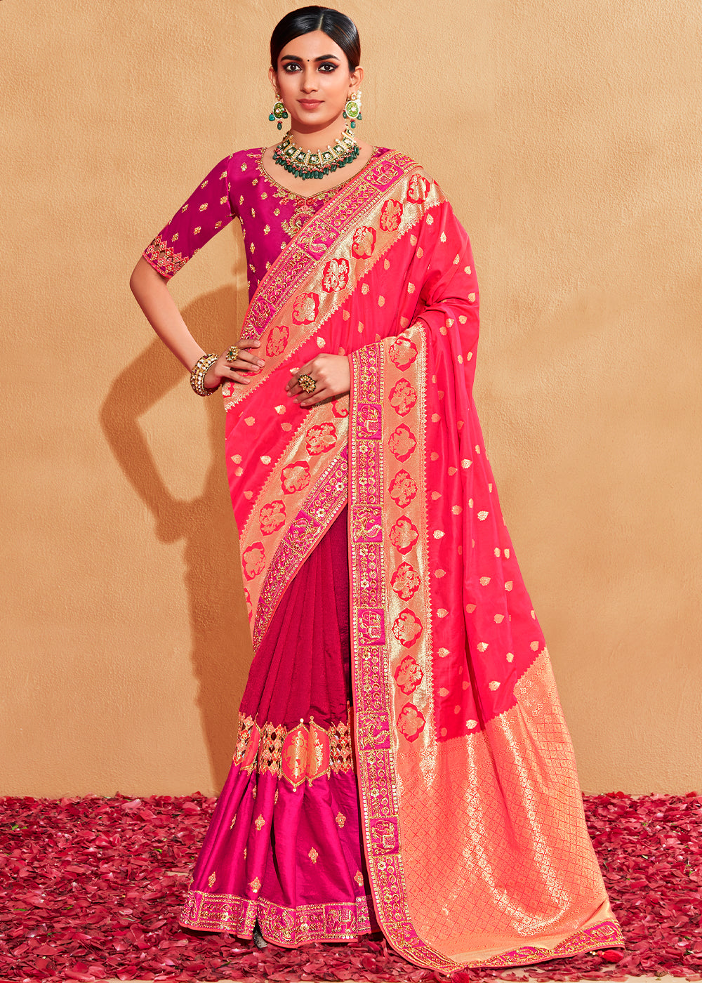 Mandy Pink Embroidered Banarasi Silk Saree