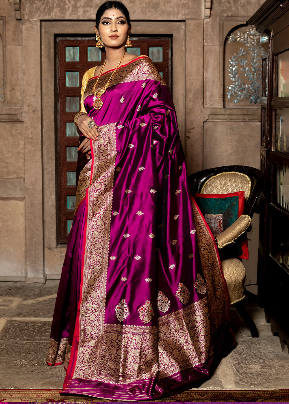 Royal Purple Hand Woven Katan Pure Silk Saree