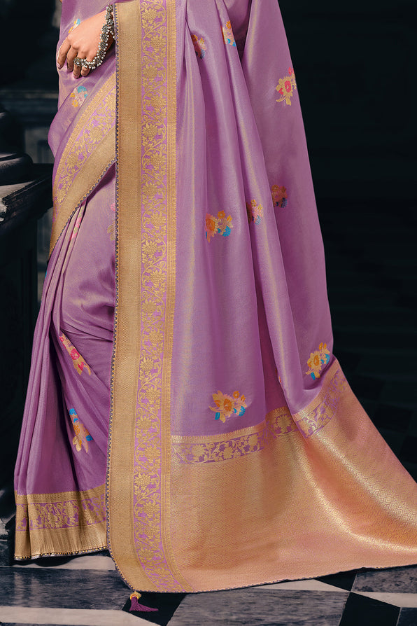 Razzmic Purple Zari Woven Banarasi Saree