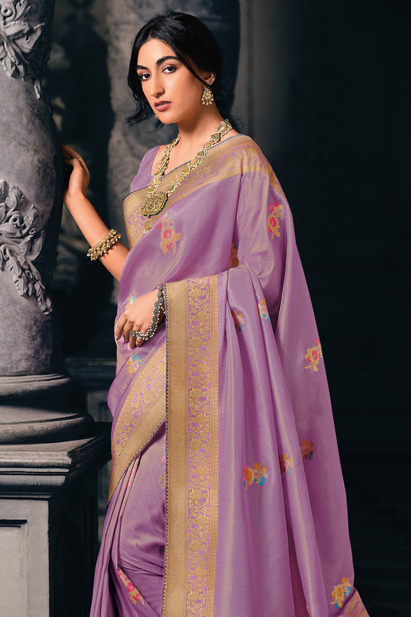 Razzmic Purple Zari Woven Banarasi Saree