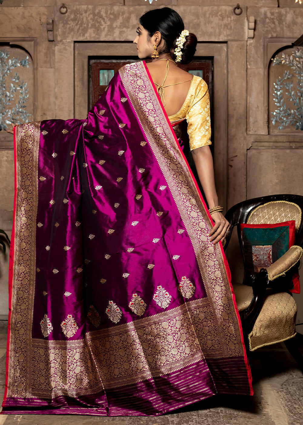 Royal Purple Hand Woven Katan Pure Silk Saree