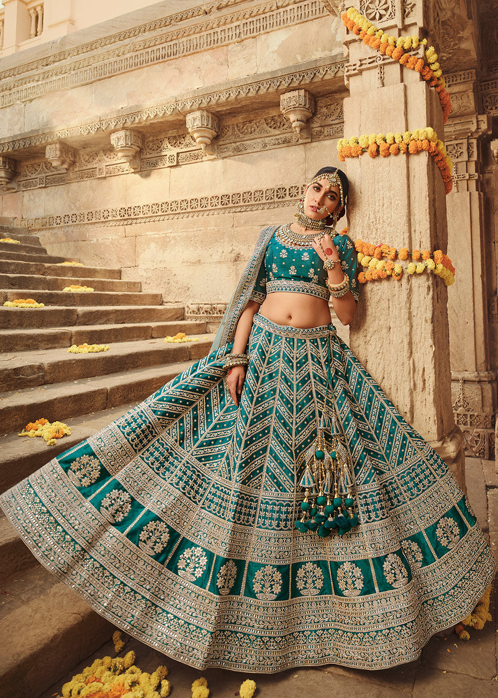 Corduroy Blue Silk Lehenga Choli With Heavy Zari Embroidery