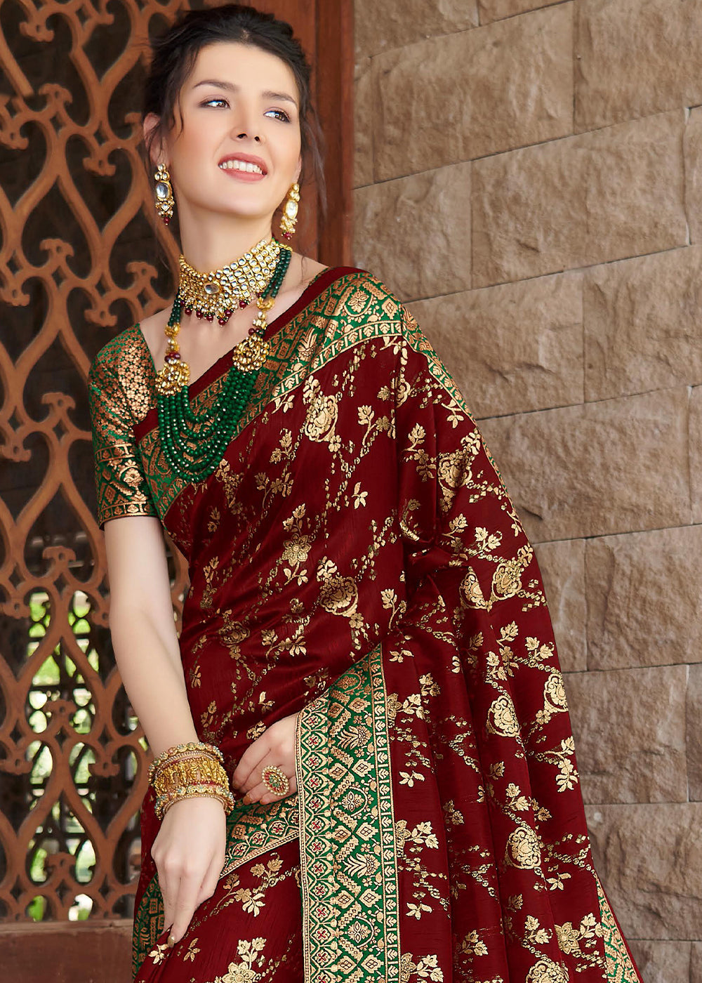 Espresso Red Zari Woven Banarasi Silk Saree