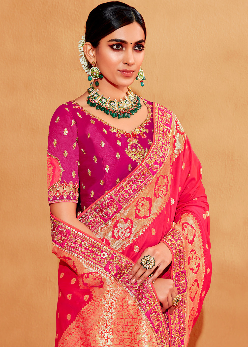 Mandy Pink Embroidered Banarasi Silk Saree