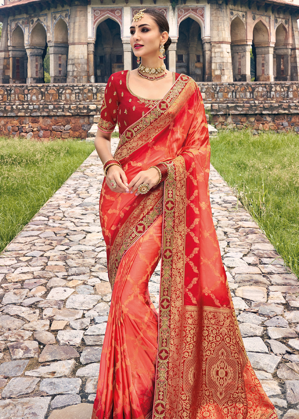 Sweet Red Zari Woven Designer Banarasi Saree