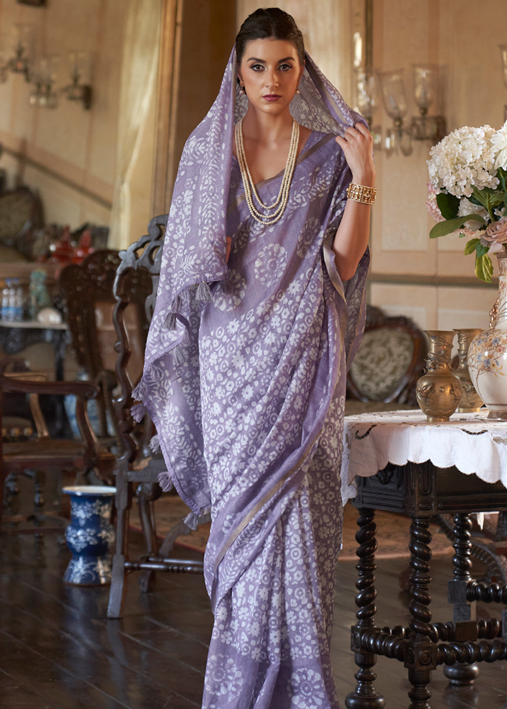 London Hue Purple Light Weight Linen Saree