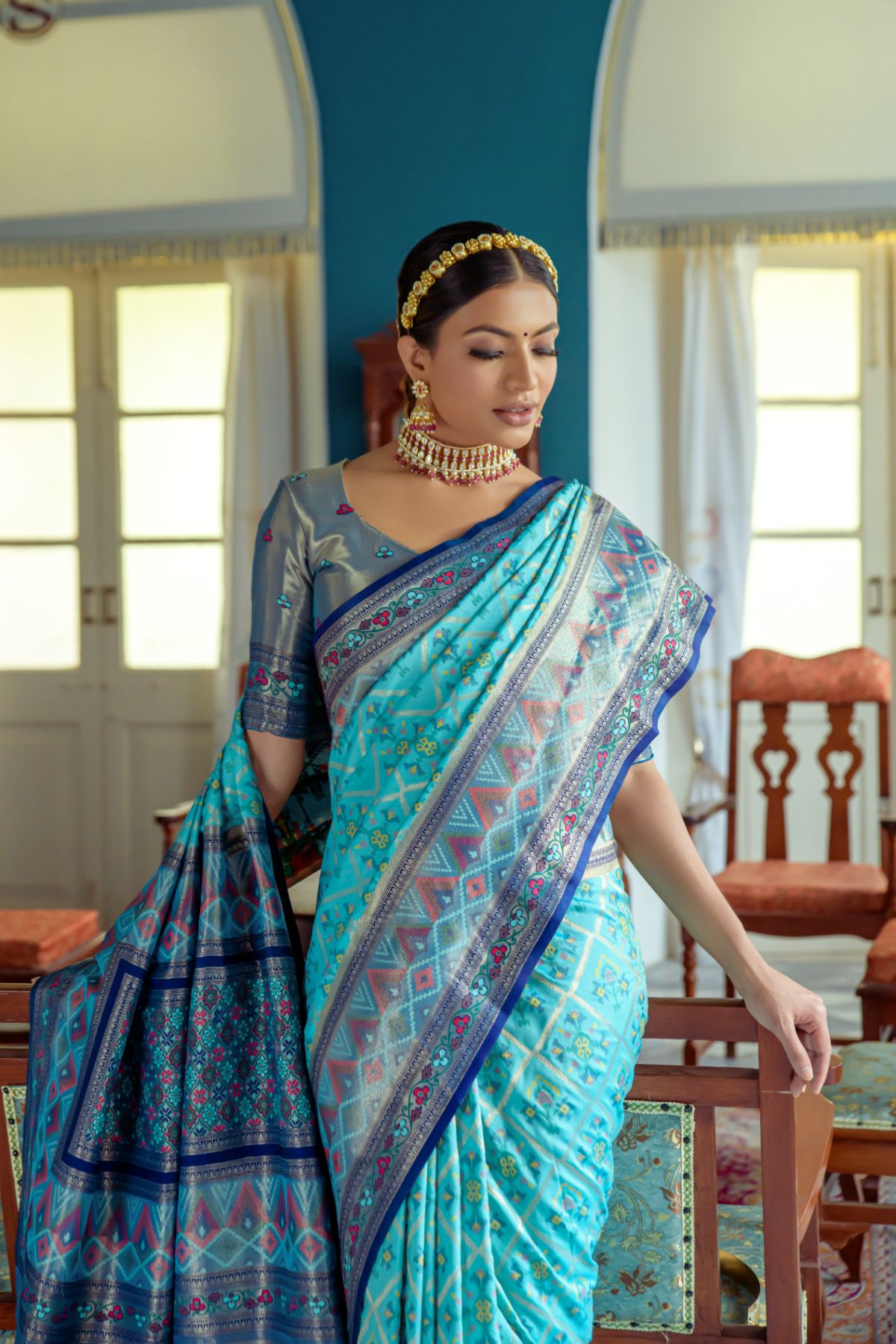 Robins Egg Blue Banarasi Patola Silk Saree