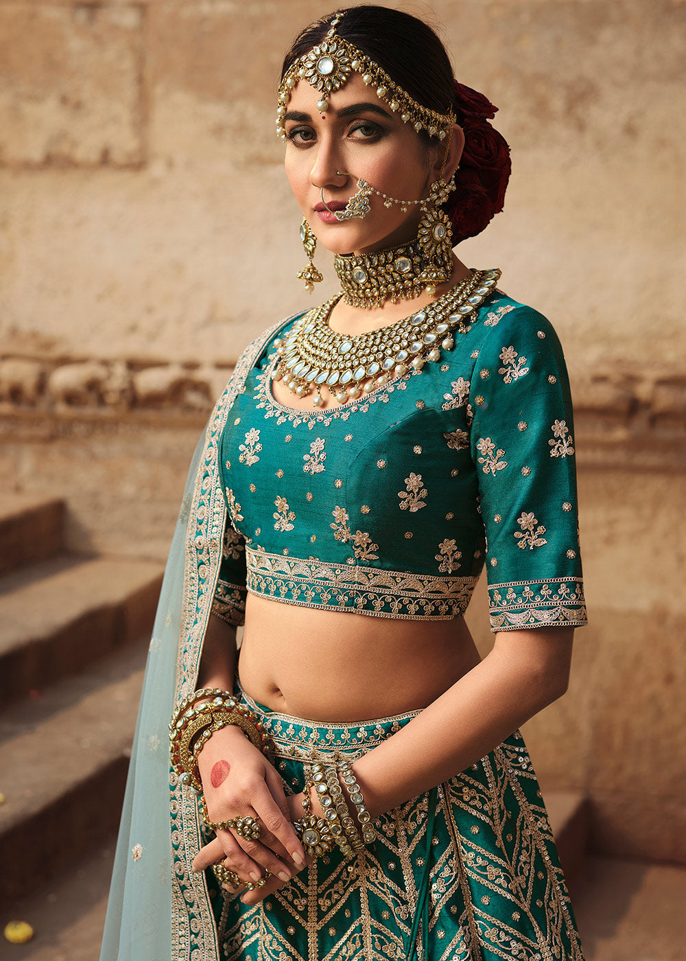 Corduroy Blue Silk Lehenga Choli With Heavy Zari Embroidery