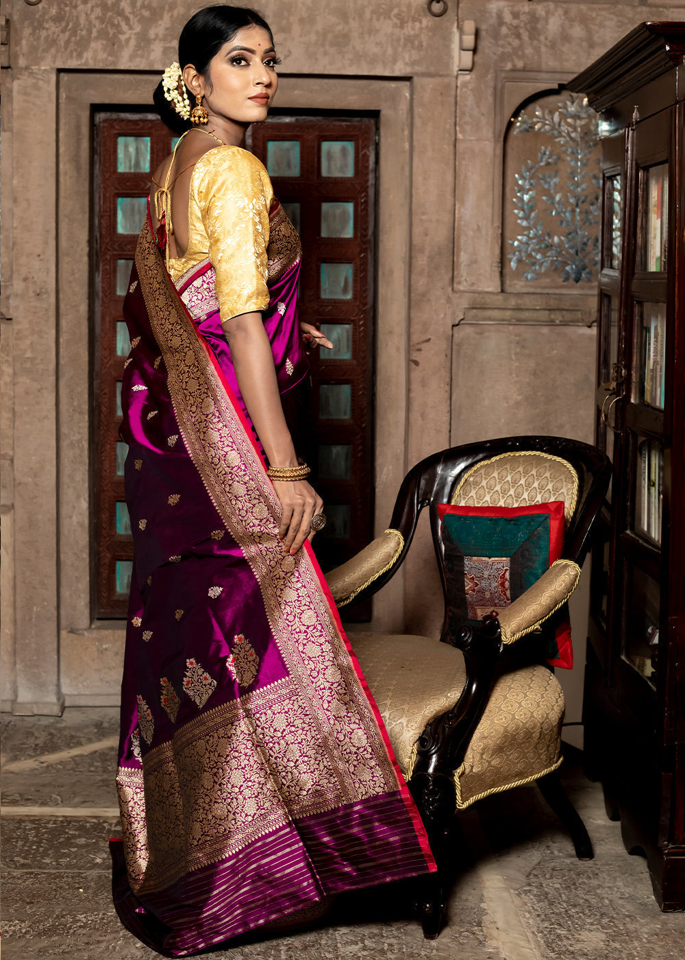 Royal Purple Hand Woven Katan Pure Silk Saree