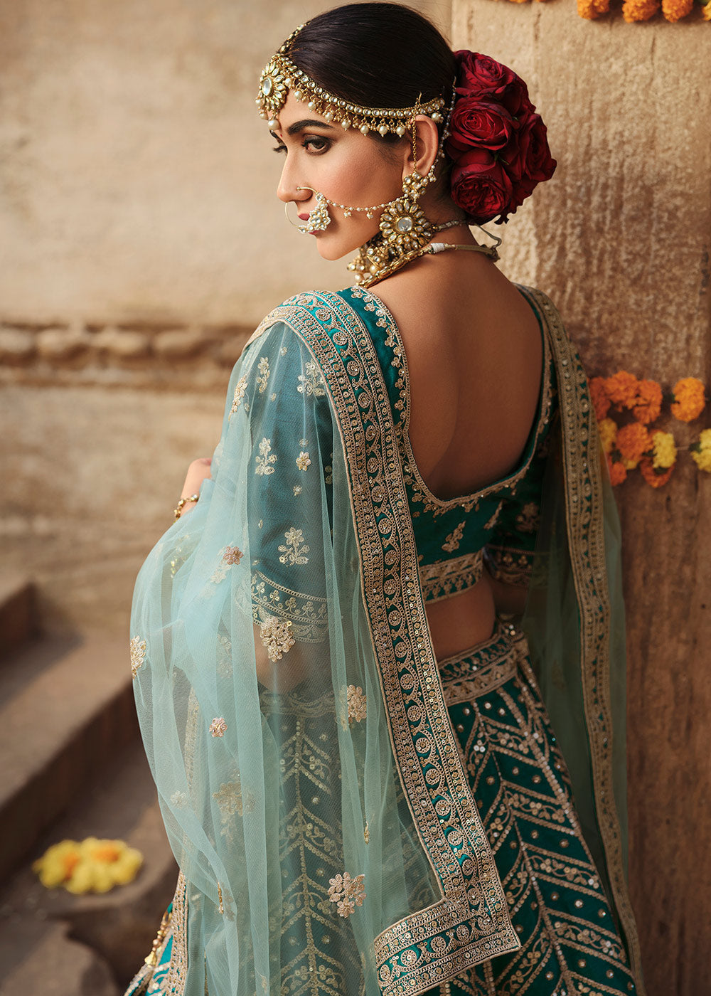 Corduroy Blue Silk Lehenga Choli With Heavy Zari Embroidery