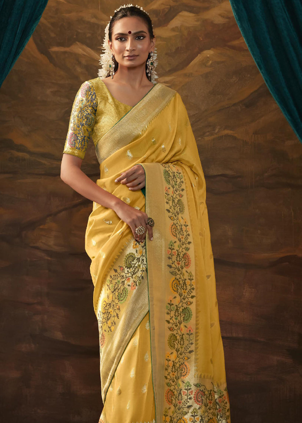 Apache Yellow Woven Paithani Banarasi Soft Silk Saree