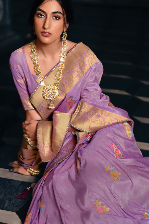 Razzmic Purple Zari Woven Banarasi Saree