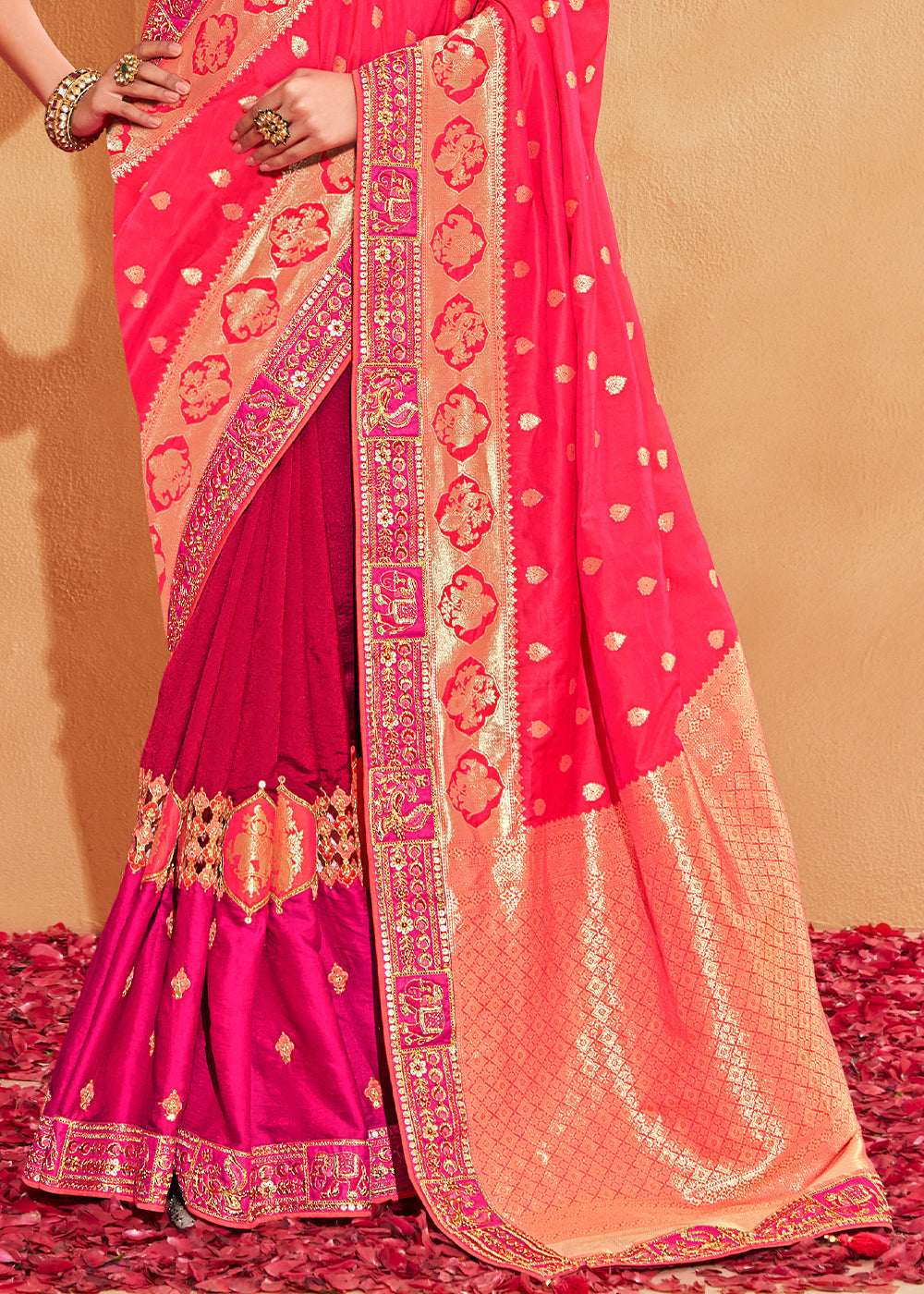 Mandy Pink Embroidered Banarasi Silk Saree