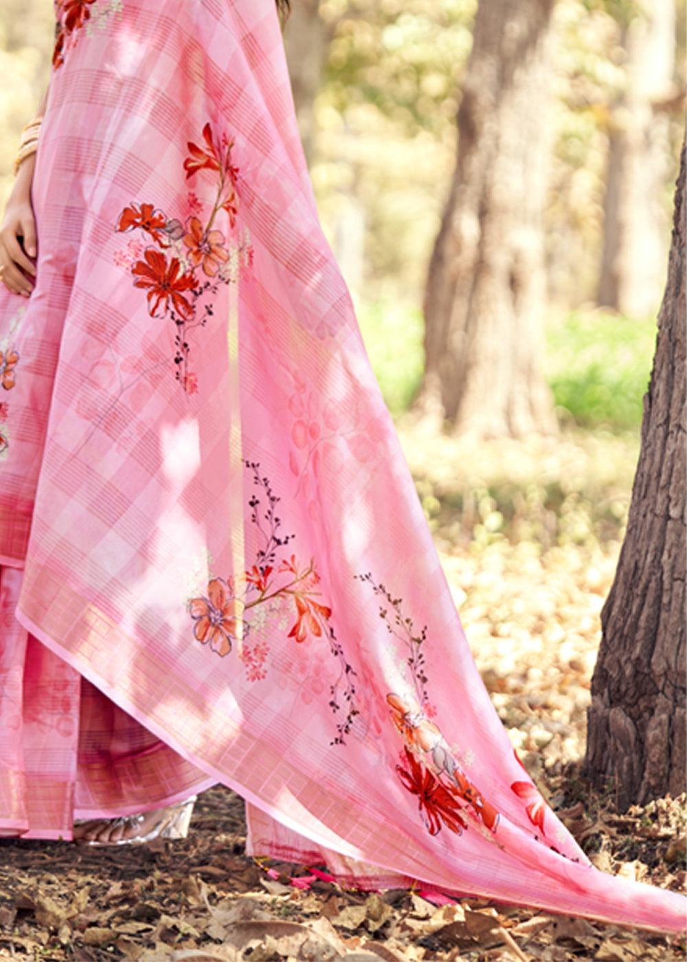 Sea Pink Floral Printed Cotton Silk Saree