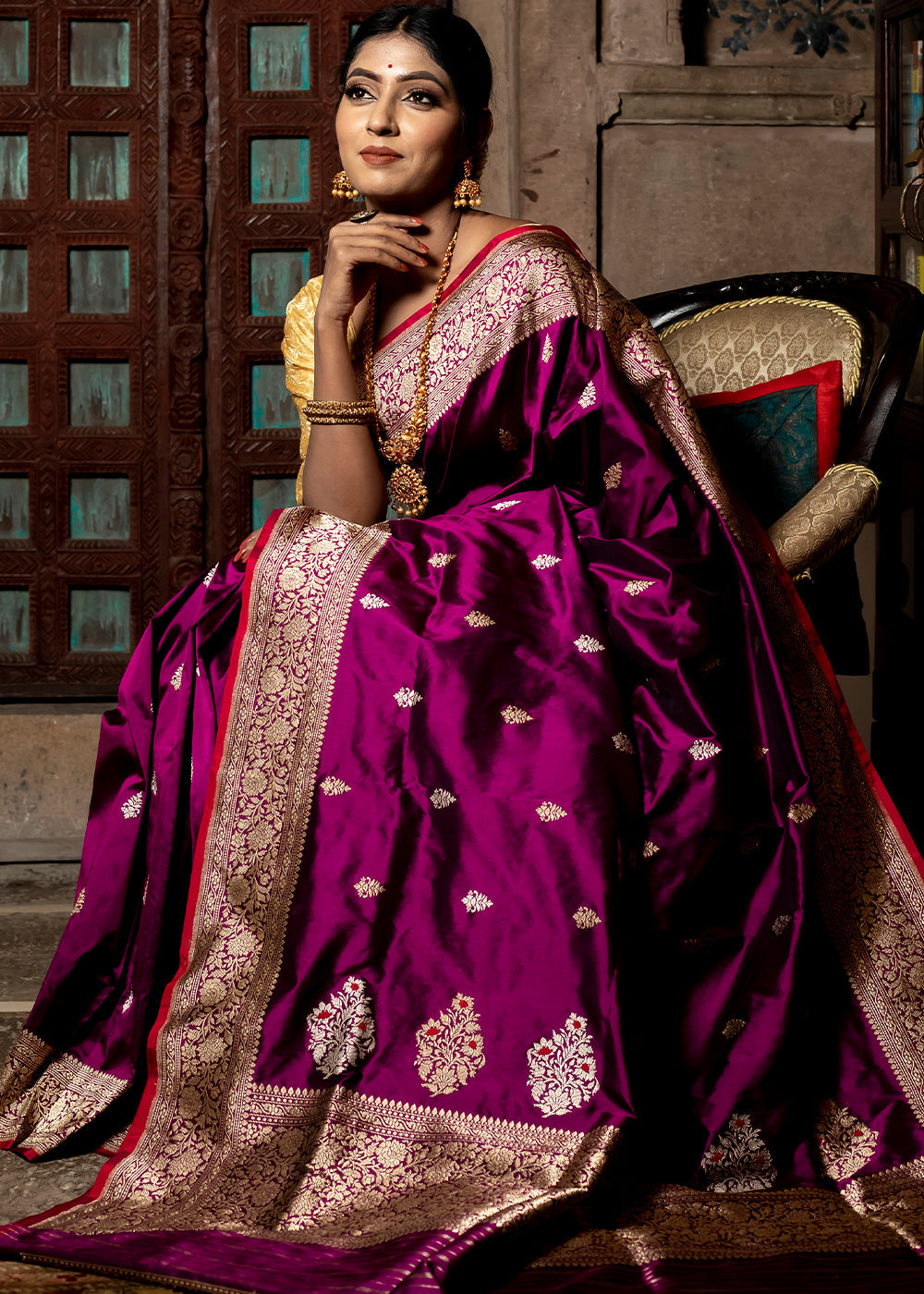 Royal Purple Hand Woven Katan Pure Silk Saree