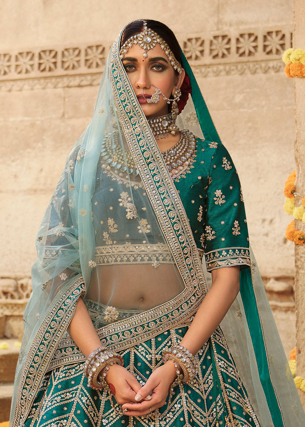 Corduroy Blue Silk Lehenga Choli With Heavy Zari Embroidery