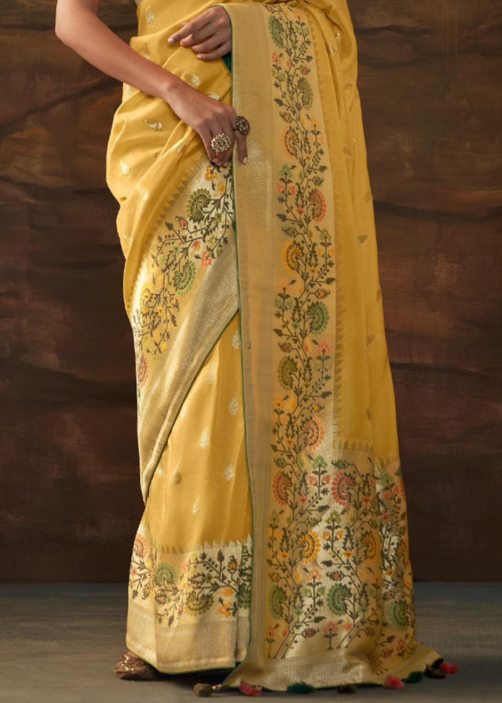 Apache Yellow Woven Paithani Banarasi Soft Silk Saree