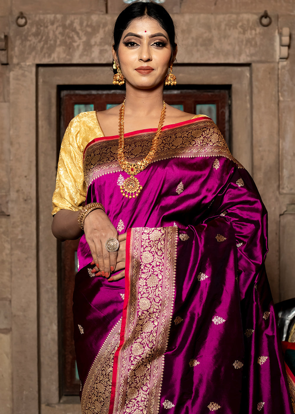 Royal Purple Hand Woven Katan Pure Silk Saree