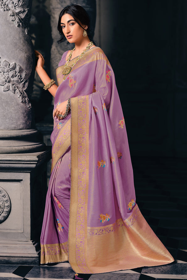 Razzmic Purple Zari Woven Banarasi Saree