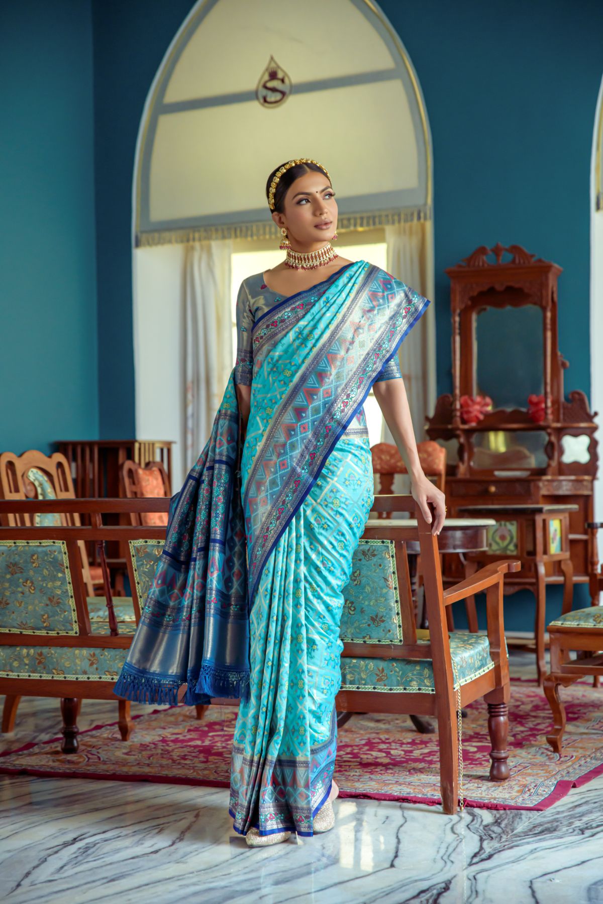 Robins Egg Blue Banarasi Patola Silk Saree