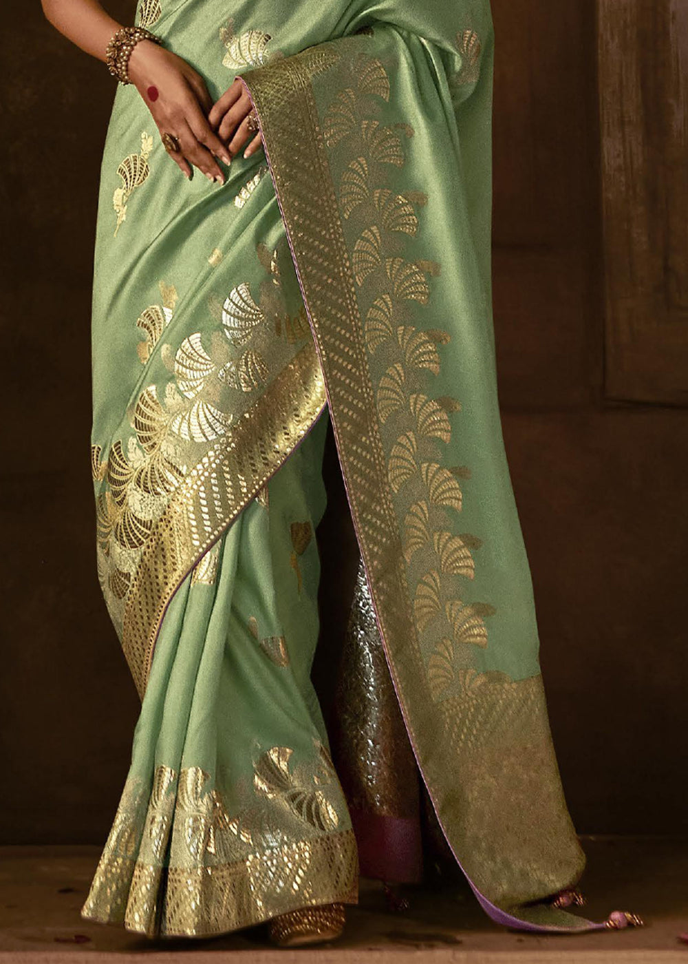 Pine Glade Green Woven Designer Banarasi Silk Saree