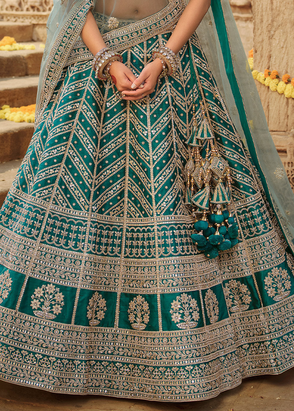 Corduroy Blue Silk Lehenga Choli With Heavy Zari Embroidery