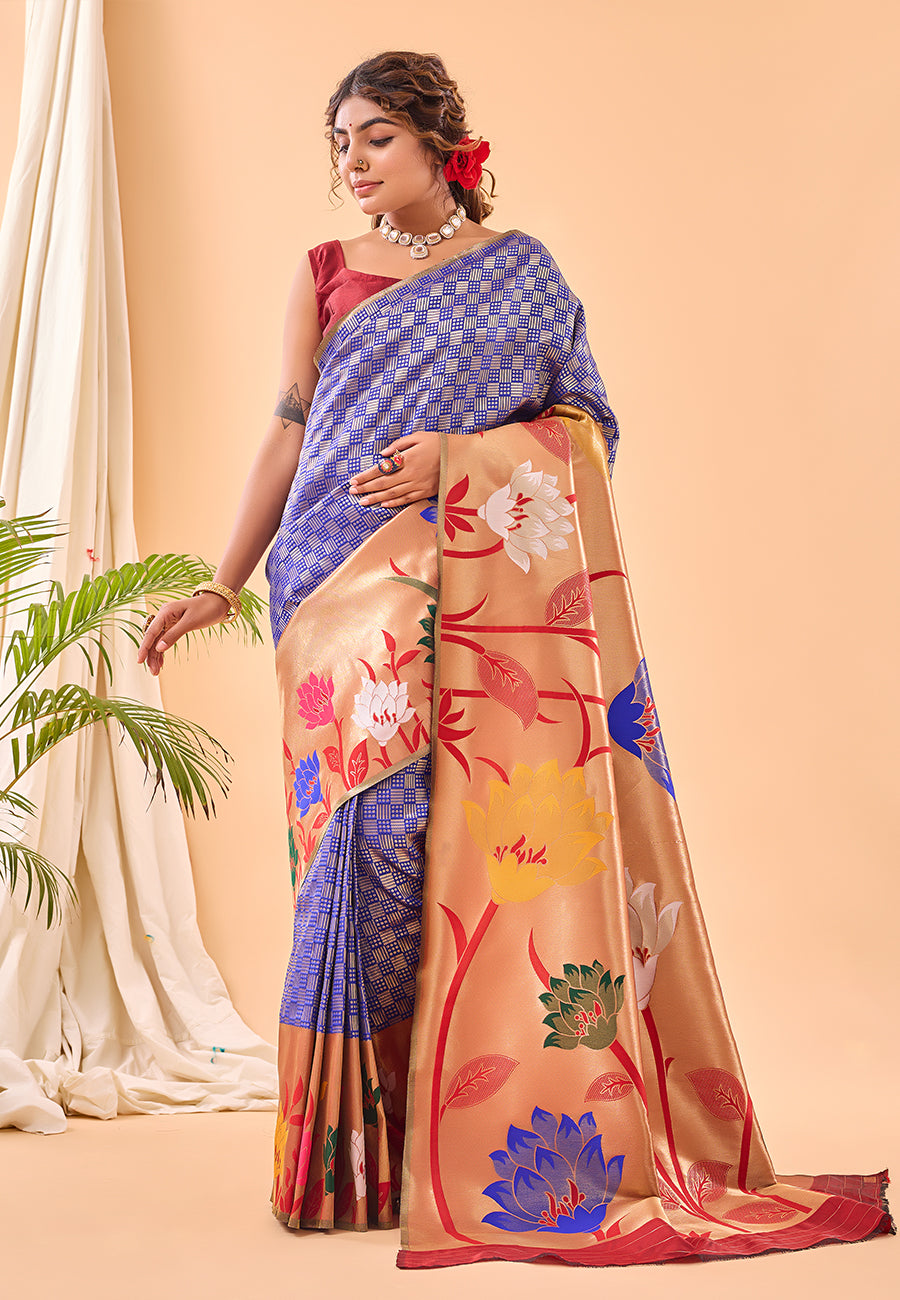 Amethyst Blue Fulrani Woven Paithani Saree