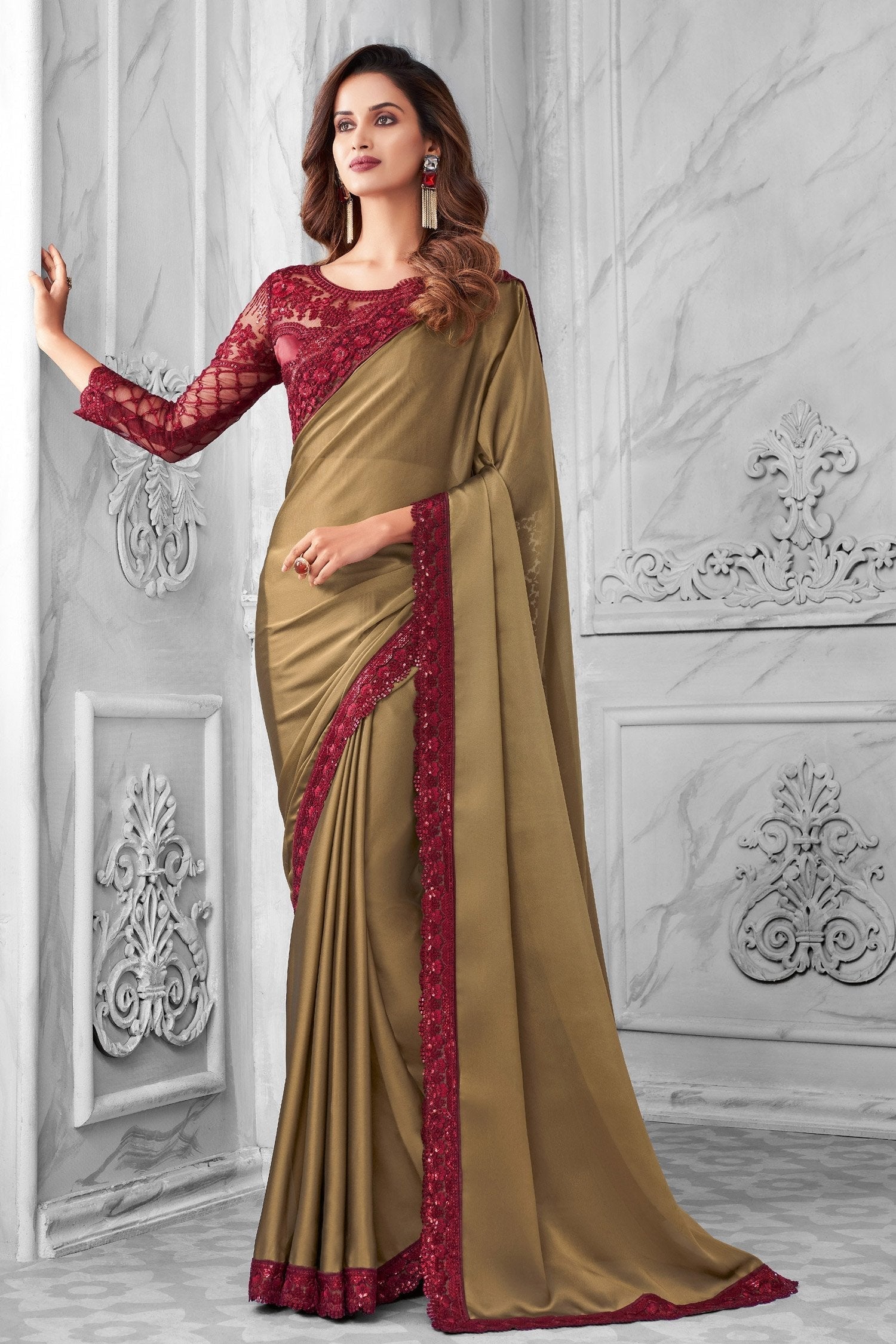 Metal Brown Two Tone Georgette Designer Silk Saree