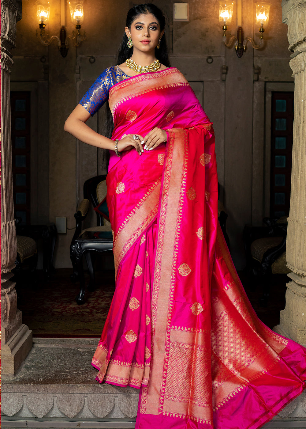 Razzle Pink Hand Woven Katan Pure Silk Saree