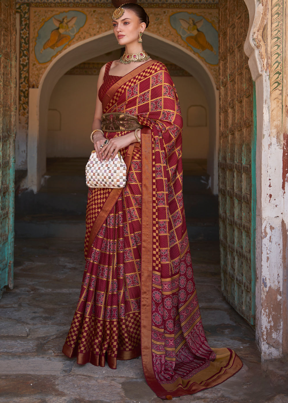 Satin Maroon Printed Soft Silk Saree