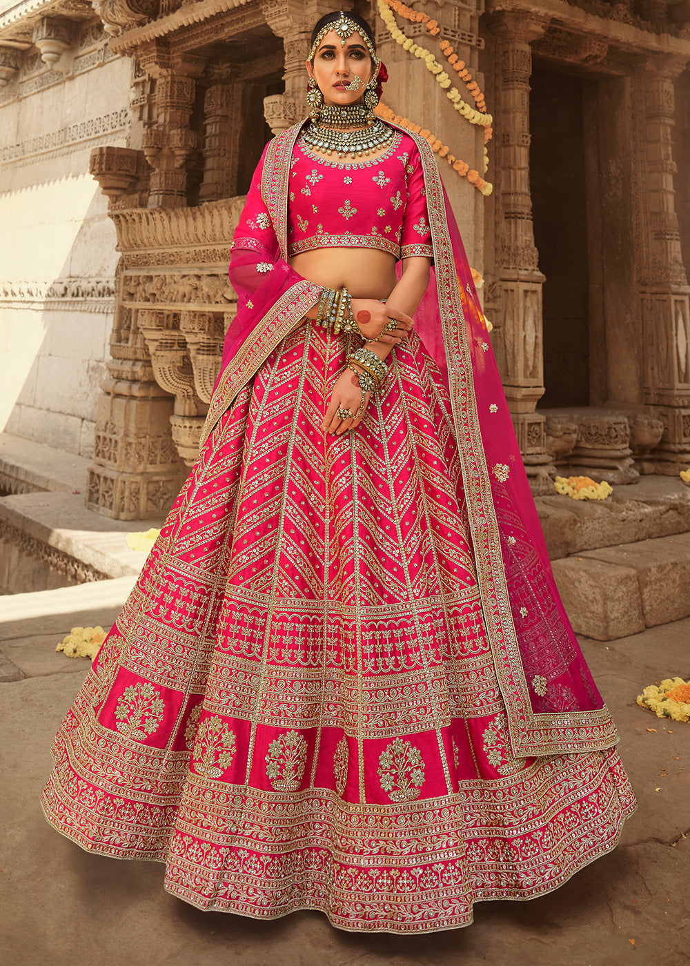 Scarlet Pink  Silk Lehenga Choli With Heavy Zari Embroidery