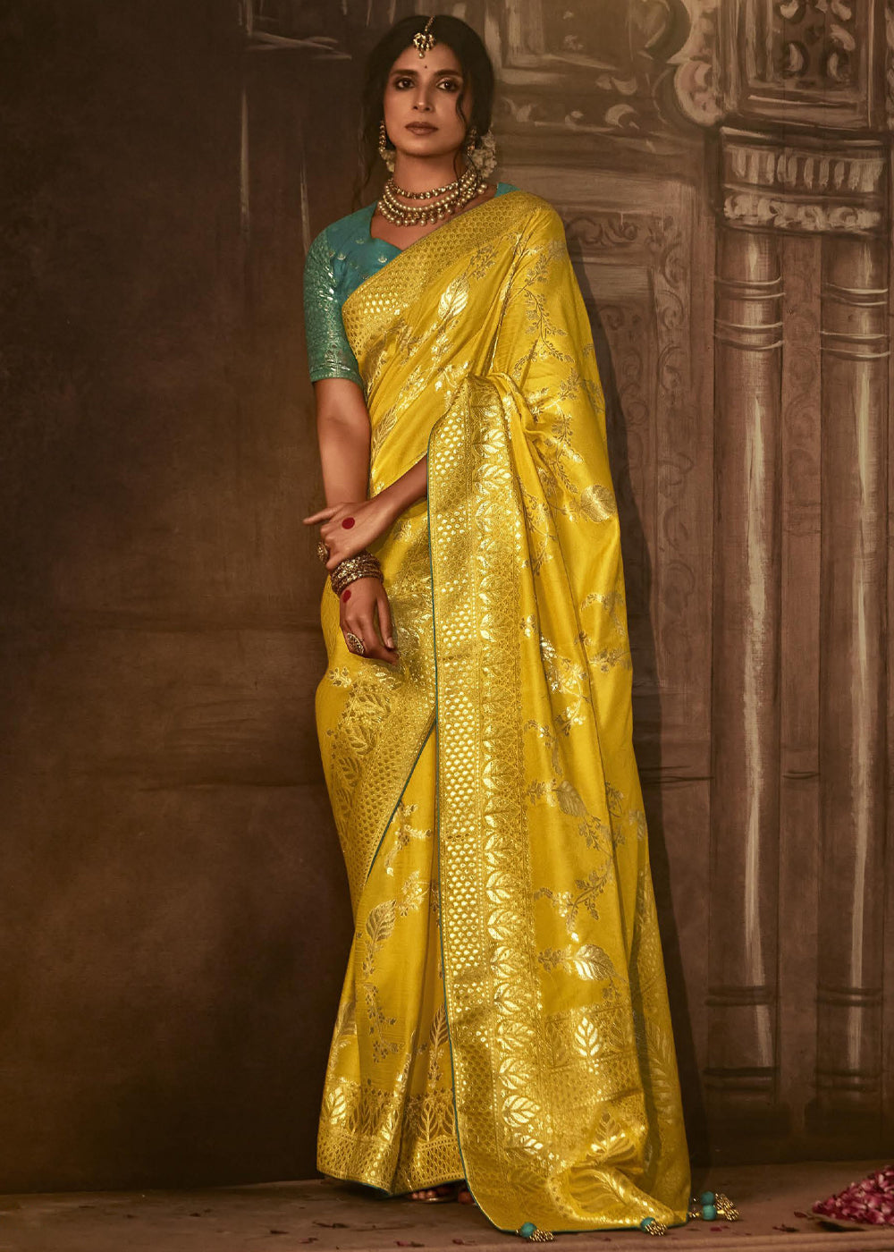 Tacha Yellow Woven Designer Banarasi Silk Saree